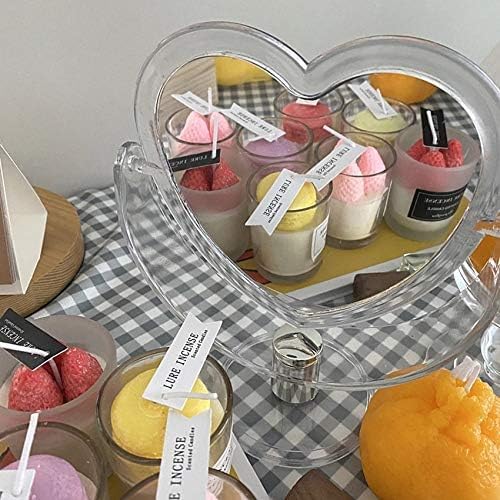 1Pc Acrylic Double Side Makeup Mirror Cute Heart Shaped Cosmetic Mirror, Transparent Base Home Bedroom Desktop Make Up Mirror (Pink)