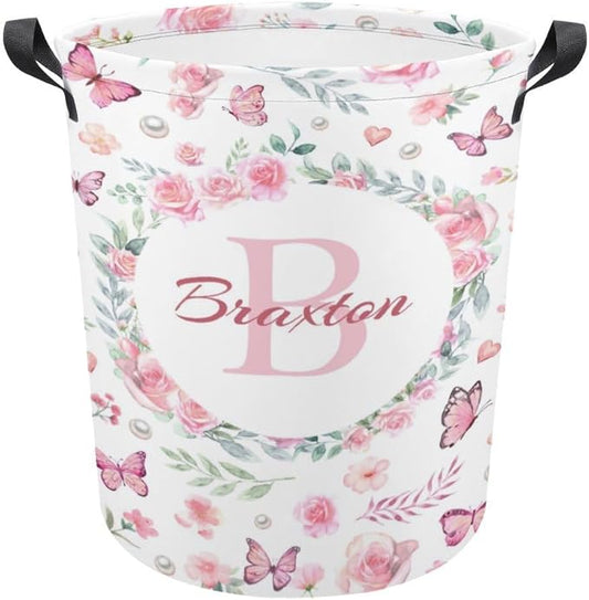 Custom Name Laundry Baskets,Personalized Butterfly Laundry Hamper for Kids Baby Adults,Collapsible Clothes Storage Organizer,One Size