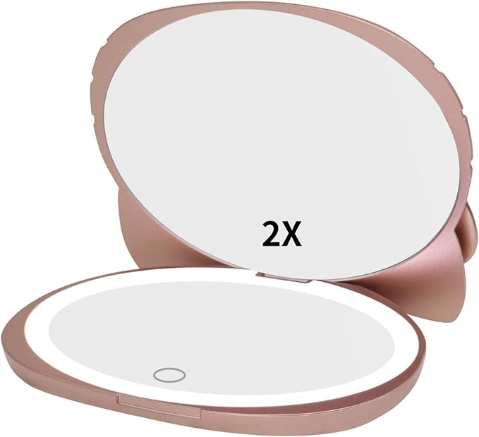 Impressions Vanity Hello Kitty Kawaii Compact Mirror with Touch Sensor Switch for Adjustable Brightness, Lighted Makeup Mirror with LED Lights and 2X Magnifying Mirror (Rose Gold)