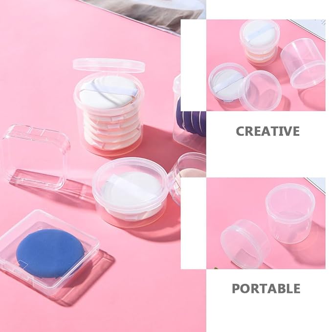 8Pcs Powder Puff Holder Round Square Makeup Sponge Beauty Sponge Carrying Case Powder Puff Container Makeup Egg Storage Box for Sponge