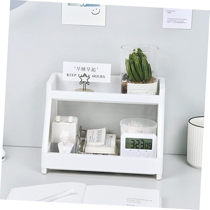 Housoutil Home Use Desktop Cosmetics Storage Rack Two Organizer for Sundries Makeup and Office Supplies Easy to Clean Space-saving Design for Bathroom and Vanity