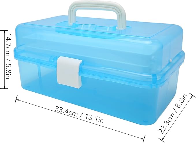 Zerodis 3 Layers Storage Box, Transparent Lid Plastic Portable Storage Box Sturdy Non Deformable Storage Case with Handle Art Craft Storage Box for Cosmetics Jewelry Nail Tools (Blue)
