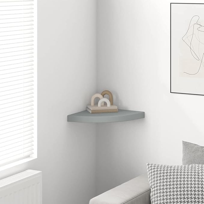 Corner Shelf Floating Wall Mount 13.8 Inch Honeycomb Triangular MDF Display Organizer, Matte Grey Storage for Bedroom, Living Room and Office