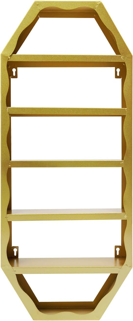 Wall Mounted Nail Polish Organizer,Nail Polish Bottle Holder,Perfumes Lipsticks Vases Display Rack,6 Tiers Octagonal Storage Rack for Homes, Nail Salons, Spas, Stores (Gold)