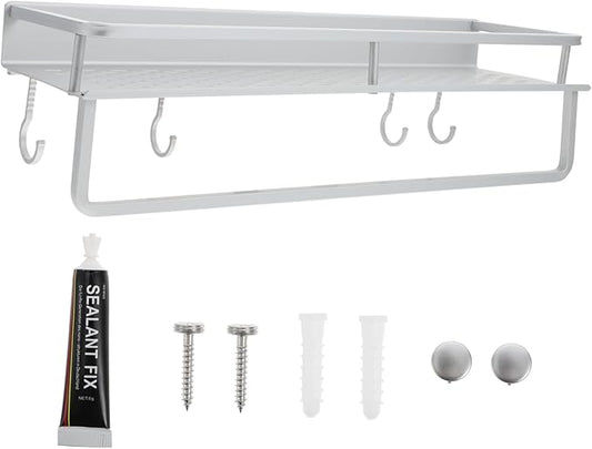 Ciieeo Bathroom Wall-Mounted Storage Rack Multifunctional No Drill Organizer Shelf for Bathroom and Kitchen Sturdy and Easy to Install Hollow Design for Space Saving