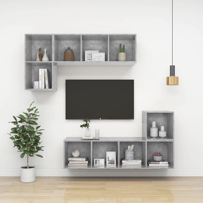 Wall Cabinet Set of 2, Modern Square Floating Storage Shelves for Living Room, Bedroom or Office, Concrete Grey Engineered Wood, 14.6 x 14.6 x 14.6 inch, Space-Saving Mountable Display Units