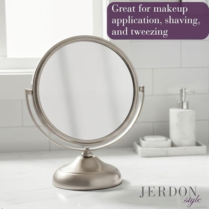 Small Tabletop Magnifying Mirror - 5.5” Diameter Mirror with 5X-1X Magnification - Nickel Finish - Model MC247N