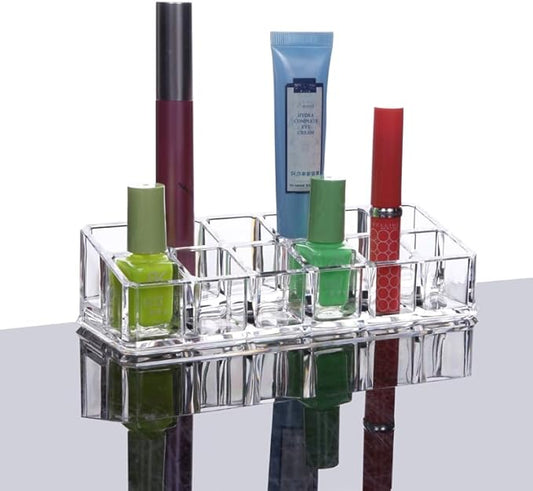 Clear Acrylic Lipstick or Brush Holder Display Stand Cosmetic Organizer with 12 Compartment for Lipstick, Brushes, Bottles