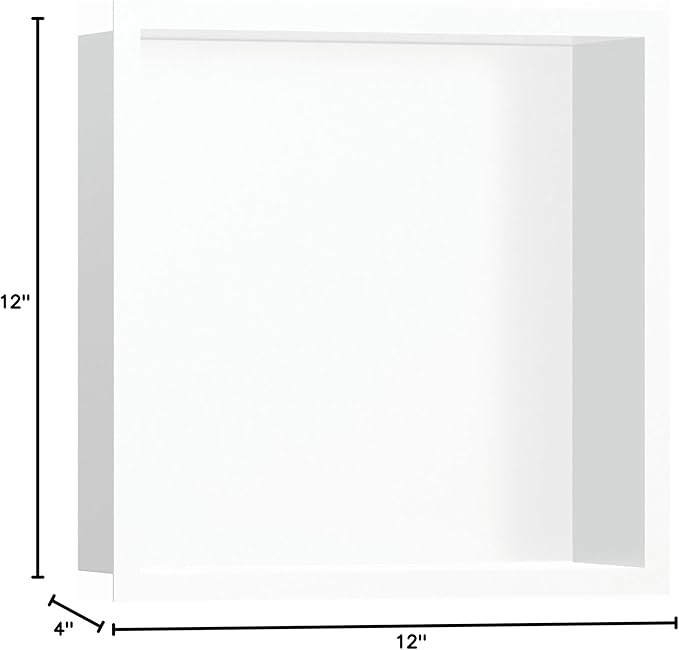 hansgrohe XtraStoris Individual Recessed Wall Niche Matte White with Design Frame 12"x 12"x 4" in Matte White, 56099700