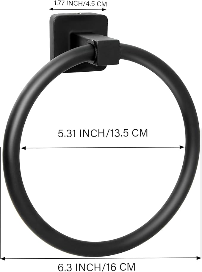 Towel Holder for Bathroom Wall Matte Black Towel Ring Hand Towel Holder Stainless Steel Heavy Duty Towel Hanger for Bath, Kitchen (Black)