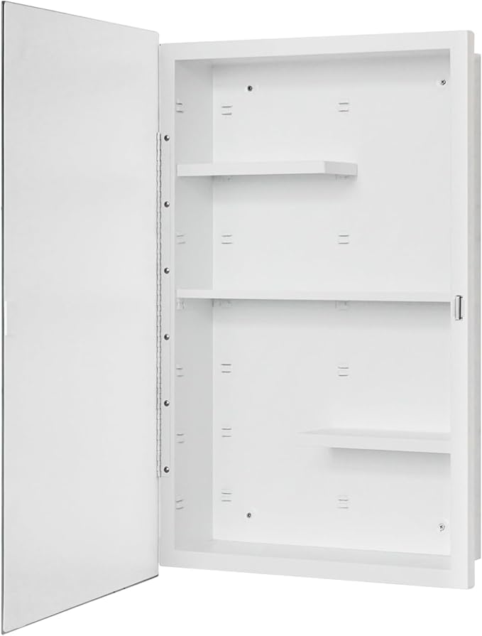 Fundin White Medicine Cabinet Recessed or Surface Mount, Bathroom Medicine Cabinet with 16 x 26 Beveled Mirror and Adjustable Staggered Shelves