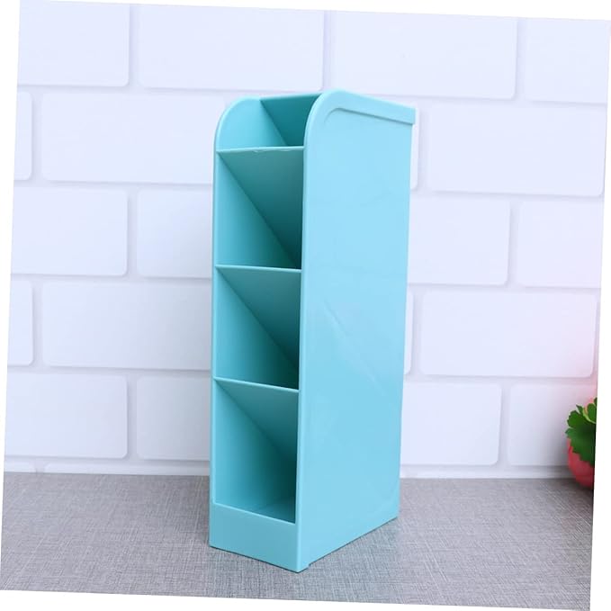 Diagonal Makeup Brush Holder and Stationery Organizer Small Blue Desktop Storage Box for Office and Home Use Durable and Stylish Design for Pens Brushes and Cosmetics