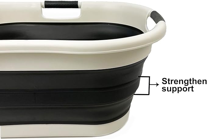 SAMMART 40L (10.5 gallon) Collapsible Plastic Laundry Basket - Foldable Pop Up Storage Container/Organizer - Portable Washing Tub - Space Saving Hamper/Basket (1, Warm Grey/Black)