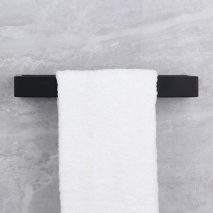 Matte Black Bathroom Towel Ring Stainless Steel Wall Mounted Hand Towel Bar Modern Square Style Towel Rack, D69018B