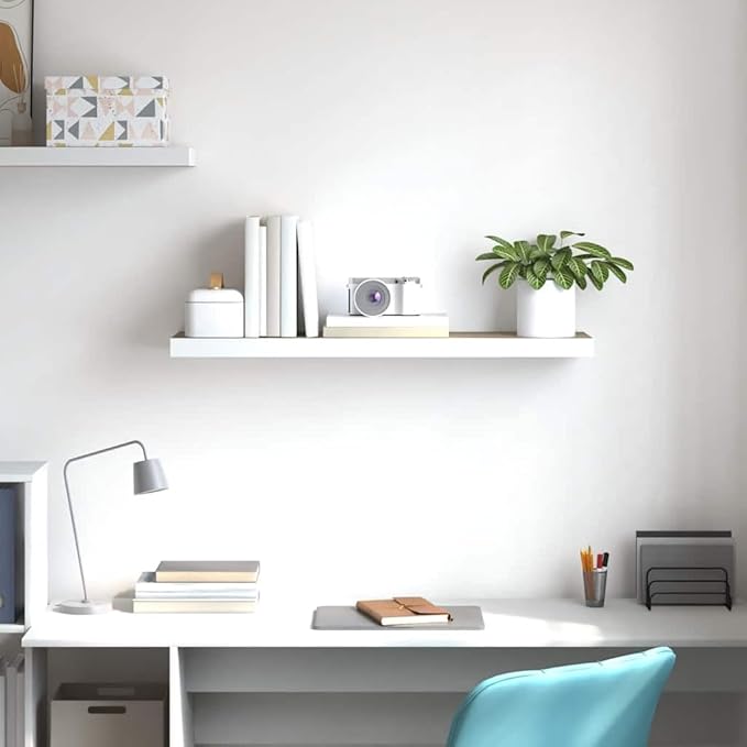 Floating Wall Shelf, Modern Honeycomb MDF Display Shelves for Living Room Office, Decorative Wall-Mounted Storage Shelf, Oak and White Finish, 31.5 Inch
