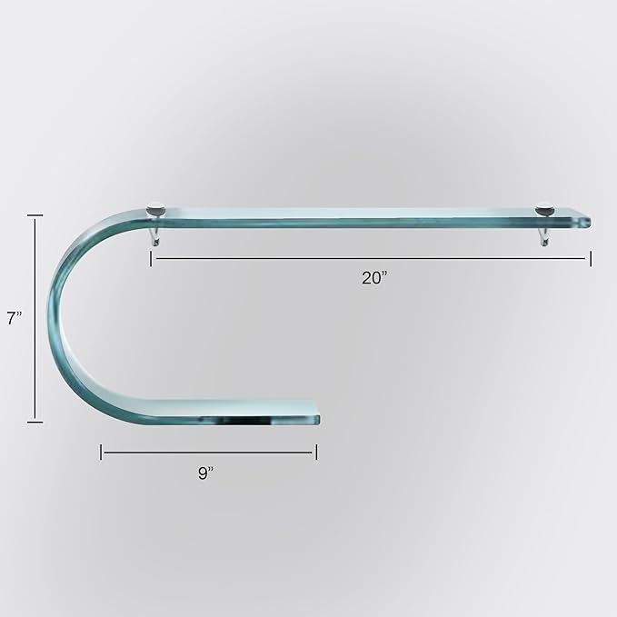 Bent Glass Shelf 4.75" X 19.75" Inch - 3/8 Inch Thick Floating Shelve with 2 Free Chrome Brackets and Screws For Bathroom, Living Room, Kitchen and Wall Decoration By Fab Glass And Mirror
