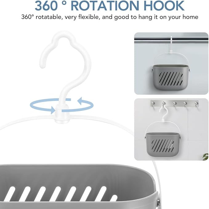 Angoily Hanging Shower Caddy Plastic Hanging Shower Caddy Basket Portable Kitchen Organizer Storage Basket with Hook for Home Grey