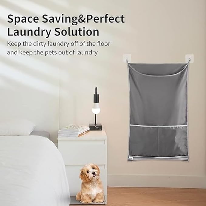 Hanging Laundry Hamper, Over The Door Laundry Hamper, Hanging Laundry Bag with Pockets Zipper Foldable Lightweight, For Rv Camper Apartment College Dorm Room Storage Small Space Organizer, 2 Grey Pack