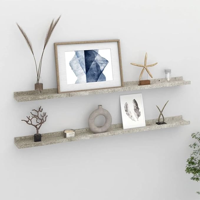 Concrete Gray Wall Shelves 2 Pack 39.4 Inch Industrial Floating for Living Room Bedroom, Heavy Duty MDF Storage Shelves for Books Plants Decor