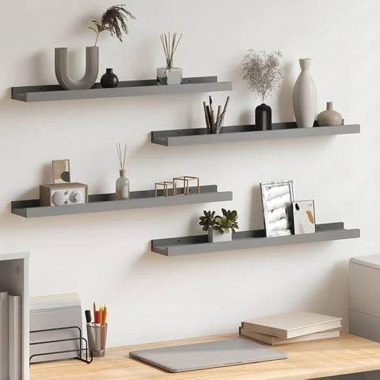 Set of 4 Floating Shelves for Wall Storage, 23.6-Inch Modern Grey MDF Wood Shelving Unit for Bedroom, Living Room, Kitchen and Decor Display