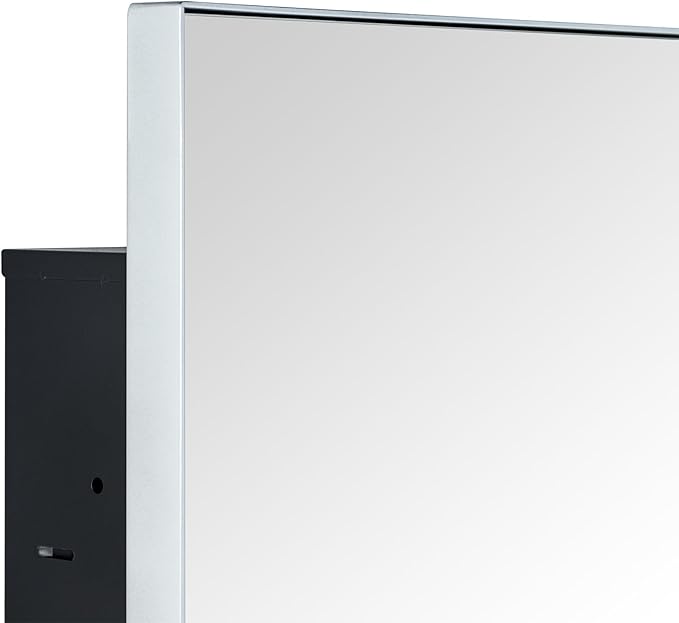 TEHOME Recessed Mount 16x26'' Squared Rectangle Silver Bathroom Medicine Cabinet with Mirror Silver Metal Framed Rectanglular Medicine Cabinet 2 Adjustable Glass Shelves