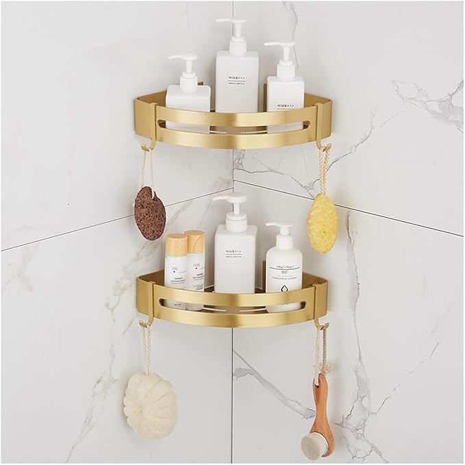 ZTBH Bathroom Divider Bathroom Shelf, Wall Mounted Corner Shelf Bathroom Hardware Sets (Color : Brushed Gold 2)