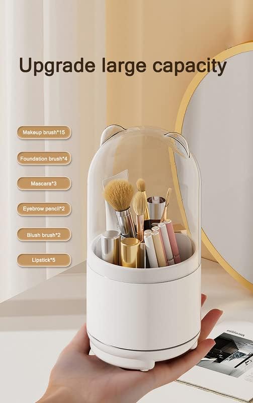 Rotating 360 Makeup Brush Holder Organizer with Lid Storage for with Clear Acrylic Spinning Cosmetics Holders Storage Cup for Vanity Desktop Bathroom Countertop