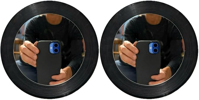 Mirror on Record [2 Pack] - 5 inch Mirror Attached to Repurposed 45 Vinyl Record - Used Vinyl for Nostalgic Look - Great as Make-up, General Use, or as Wall Décor