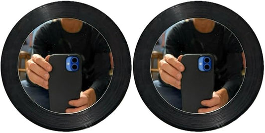 Mirror on Record [2 Pack] - 5 inch Mirror Attached to Repurposed 45 Vinyl Record - Used Vinyl for Nostalgic Look - Great as Make-up, General Use, or as Wall Décor