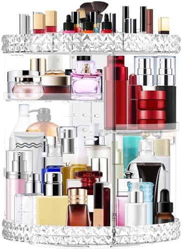 360 Rotating Makeup Organizer Large Capacity Cosmetics Organizer Beauty Organizer Clear Cosmetic Storage Display Case with 8 Layers and Detachable Shelves for Bedroom Dresser