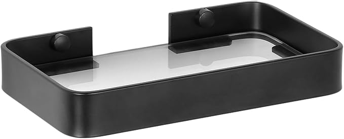 Z metnal Small Glass Bathroom Shelves, Matte Black Floating Shelf, Mini Wall Shelf Organizer, Wall Mounted (Clear Glass, 8 inch/20cm), 1 pcs