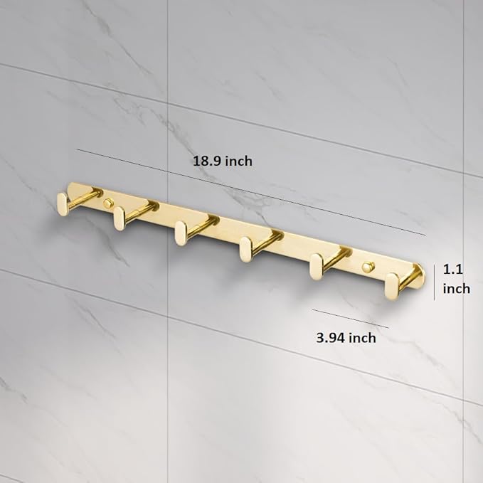 Roshan Handcrafted and Hand Polished Multi Purpose Towel Rack, Rust Proof and Peel Resistant Towel Shelf, Includes 2 Handmade Hooks (4-Piece Gold)