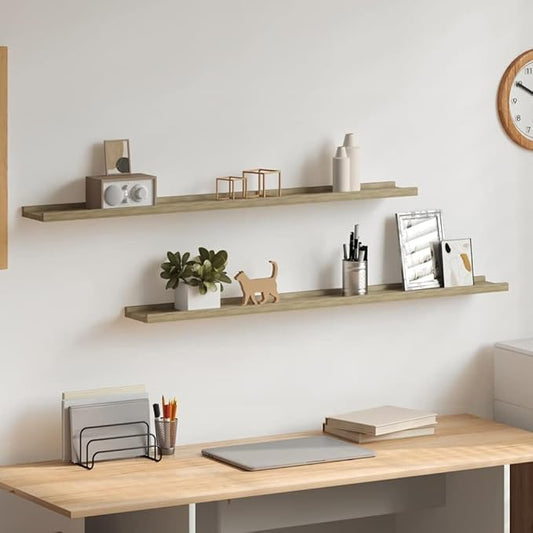 Set of 2 Floating Shelves, 39.4 Inch Wall Mounted Storage Shelf, Sonoma Oak Finish MDF Display Ledges for Living Room, Bedroom, and Home Decor