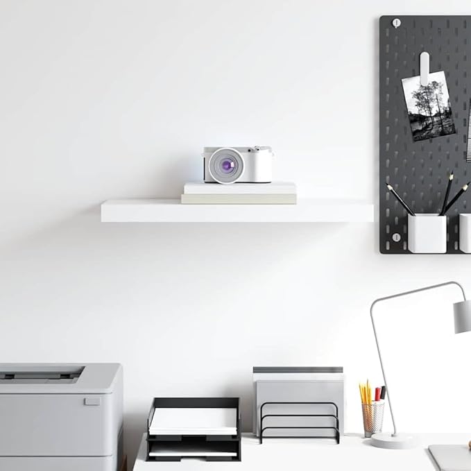 Floating Wall Shelf with Invisible Mount, White Modern Display Shelf 23.6x9.3 Inches, Honeycomb MDF for Living Room Bedroom, Holds 15.4 lb for Books Decor Awards