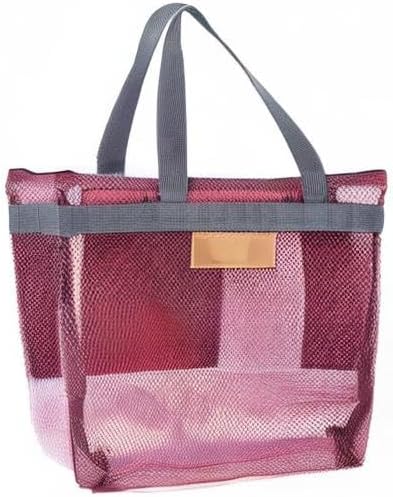Mesh Shower Caddy Bag, Quick Dry Portable Tote Bag with Zipper and Inner Pocket, Lightweight Bath Organizer for College Dorm Bathroom, Swimming, Gym, Beach, Travel (Red)