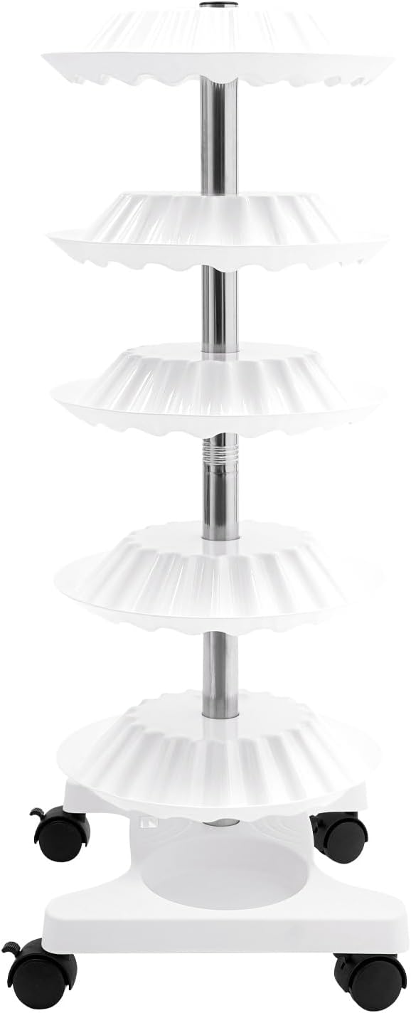 Nail Polish Trolley Organizer, 5 Tiers 360° Rotating Tray Nail Polish Spinning Rack Display Stand with Wheels, Display Rolling Cart for Spa Home Use