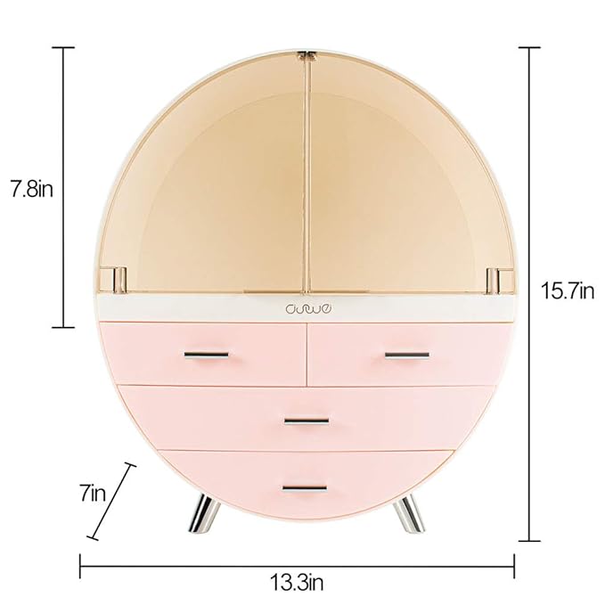 Elegant Dustproof Makeup Storage Organizer Box, Waterproof Large Cosmetics Organizer Storage with Drawers Skincare Cosmetic Display Cases for Countertop Bathroom Dresser Dedroom