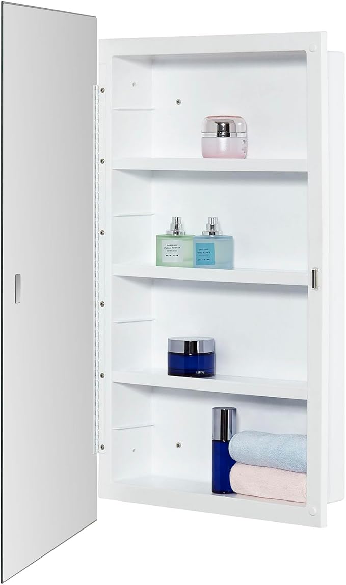 IDYLLOR Plastic Medicine Mirror Cabinet for Bathroom 18 x 28 inch, Surface and Recessed Mount