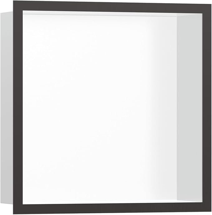 hansgrohe XtraStoris Individual Recessed Wall Niche Matte White with Design Frame 12"x 12"x 4" in Brushed Black Chrome, 56099340