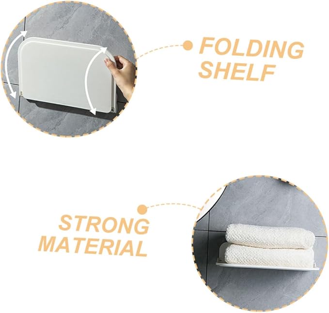 ULTECHNOVO 2pcs Adhesive Floating Bathroom Shelves Foldable Storage Rack for Towels and Soap Modern Wall-Mounted Organization for Small Spaces