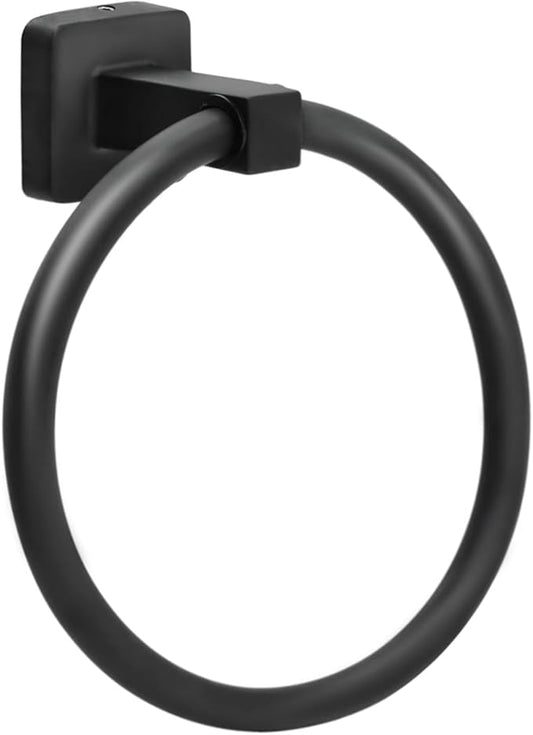 Towel Holder for Bathroom Wall Matte Black Towel Ring Hand Towel Holder Stainless Steel Heavy Duty Towel Hanger for Bath, Kitchen (Black)