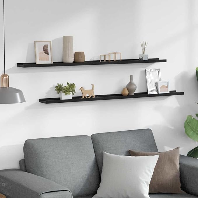 Set of 2 Floating Wall Shelves, 45.3 Inch Modern Black MDF Shelf for Living Room Bedroom, Sleek Minimalist Display Storage Ledge