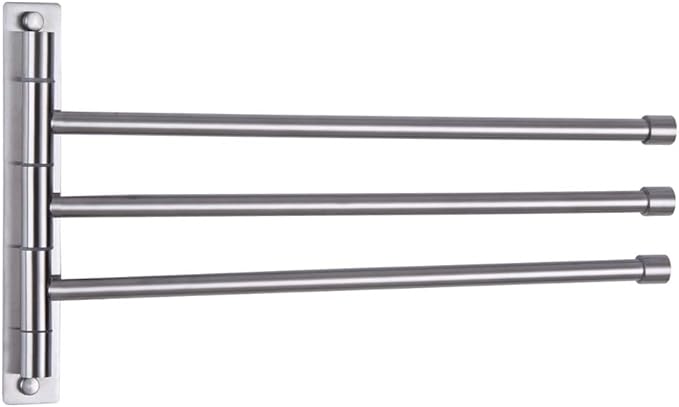 GERZWY Bath Towel Holder Swing Out Towel Bar SUS 304 Stainless Steel Bathroom Hand Towel Rack 3-Bar Folding Arm Swivel Hanger Wall Mount Brushed Finish HYG03-LS