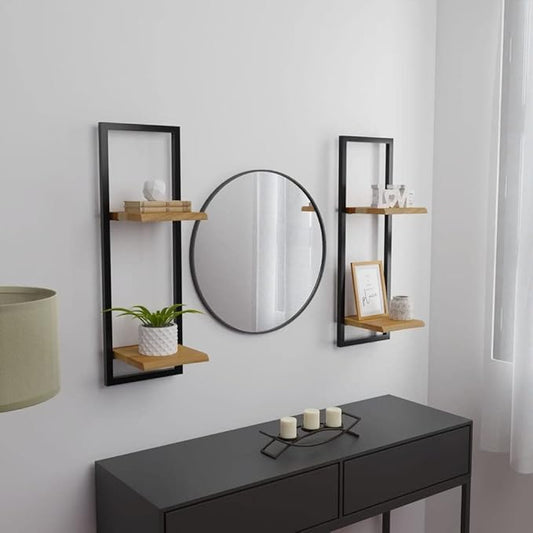 Wall Shelves 2 Pack Acacia Wood and Steel Floating Shelves 9.8x9.8x29.5 Inches for Living Room Bedroom Display Books Decor Storage Organizer