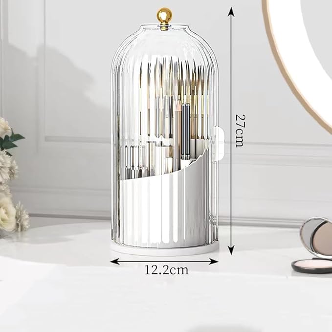 Makeup Brush Holder Organizer -360° Rotating Luxury Cosmetic Organizer With Lid Desktop Makeup Organizer Lipstick Eyebrow Pencil Holder Eye Shadow Storage Box