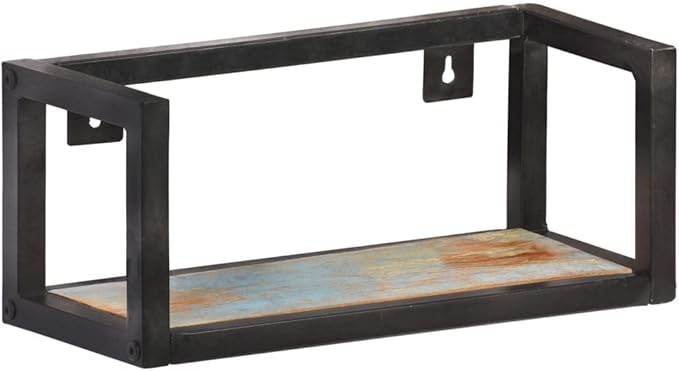 Wall Shelf Set of 2, Rustic Reclaimed Wood Floating Shelves with Industrial Metal Brackets, 15.7 Inch Decorative Storage Ledges for Bedroom, Living Room, Bathroom