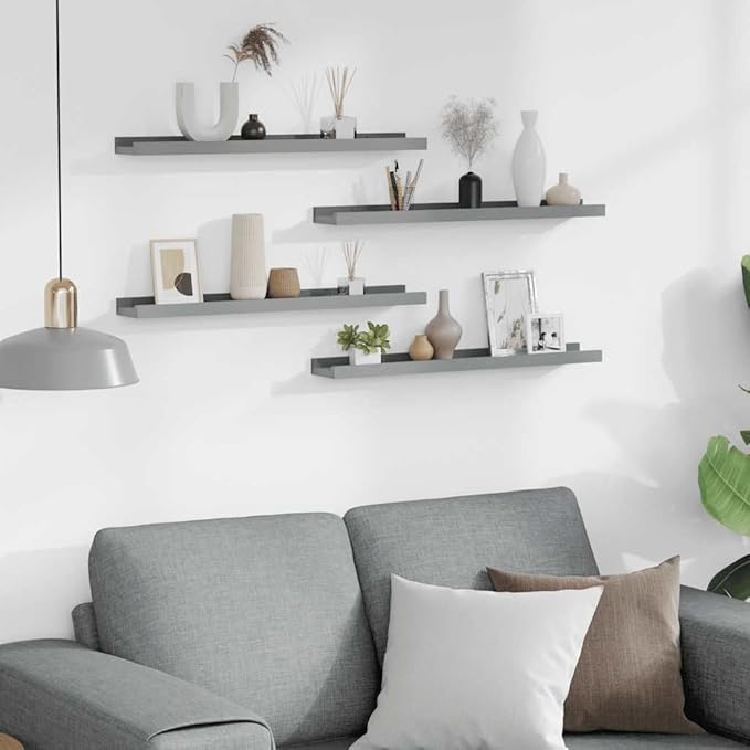Set of 4 Floating Shelves for Wall Storage, 23.6-Inch Modern Grey MDF Wood Shelving Unit for Bedroom, Living Room, Kitchen and Decor Display
