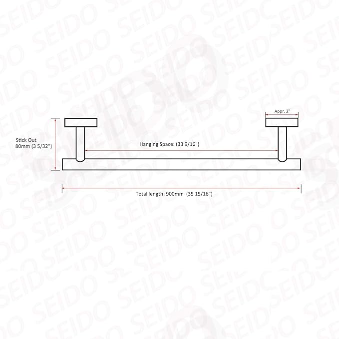 SEIDO Commercial Grade-304 Stainless Steel Towel Holder, 900mm/35.4-inch Total Length Bathroom Towel Bar for Bathroom, Hanging Space 850mm/33.5-inch Space-Saving Single Towel Rod, Brushed Nickel