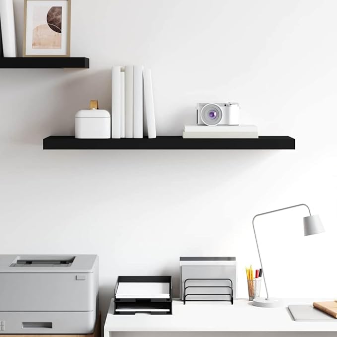 Floating Wall Shelf 35.4 Inch, Matte Black Decorative Honeycomb MDF Storage Display Ledge for Living Room Bedroom Office, Minimalist Invisible Mount Shelves