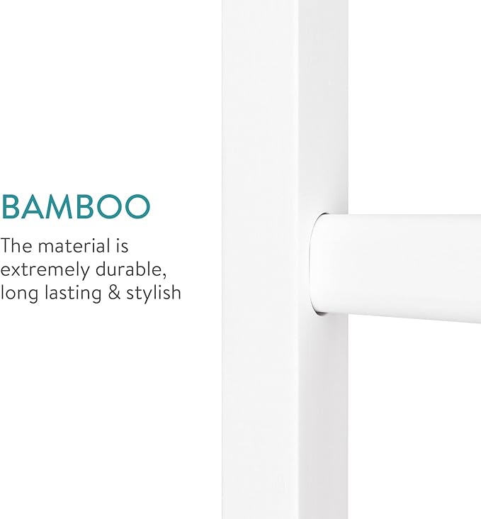 Navaris Bamboo Towel Ladder - Rack Rail Blanket, Towel, Clothes, Linen Railing Hanger for Bathroom, Bedroom - Bamboo Towel Holder Stand - White